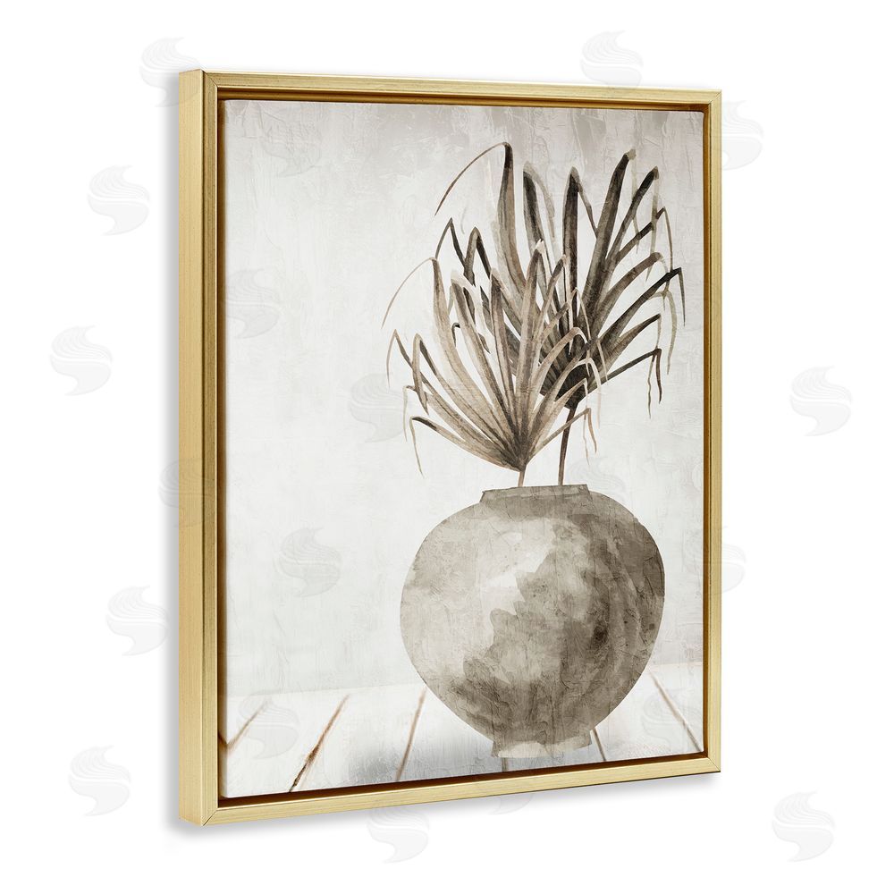 Kim Allen Neutral Palms Still Life Gold Floating Frame Canvas Wall Art Print