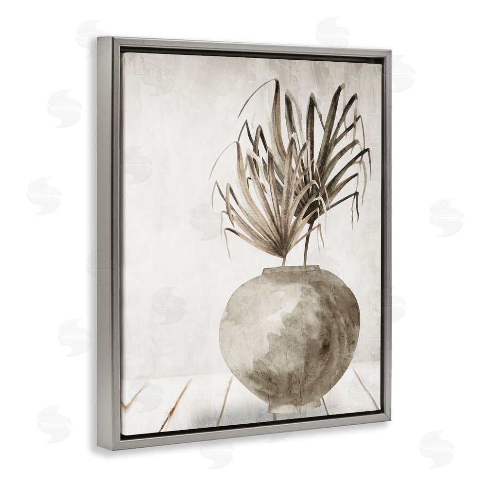 Kim Allen Neutral Palms Still Life Grey Floating Frame Canvas Wall Art Print