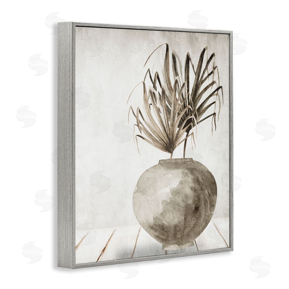 Kim Allen Neutral Palms Still Life Gray Framed Giclee Wall Art Print