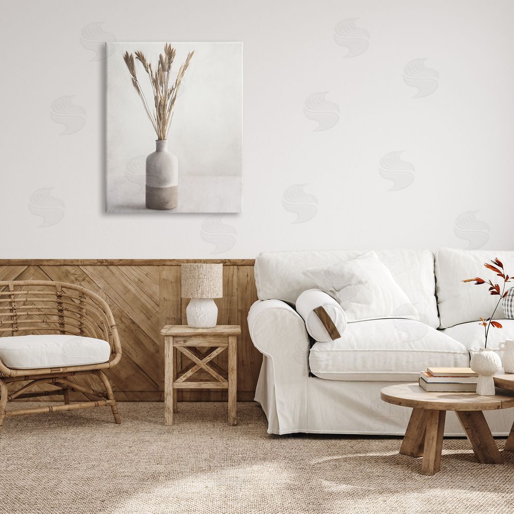 Kim Allen Neutral Wheat Sprigs Canvas Wall Art Print in Room