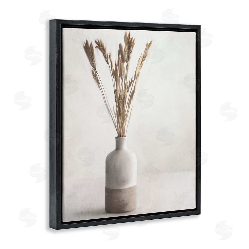 Kim Allen Neutral Wheat Sprigs Black Floating Frame Canvas Wall Art Print