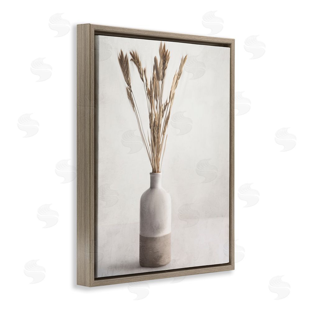 Kim Allen Neutral Wheat Sprigs Brown Floating Frame Canvas Wall Art Print