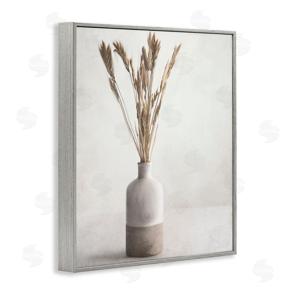 Kim Allen Neutral Wheat Sprigs Gray Framed Giclee Wall Art Print