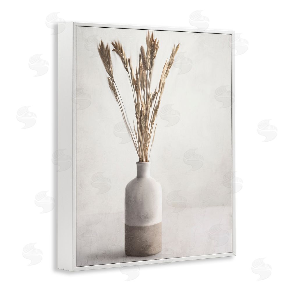 Kim Allen Neutral Wheat Sprigs White Framed Giclee Wall Art Print