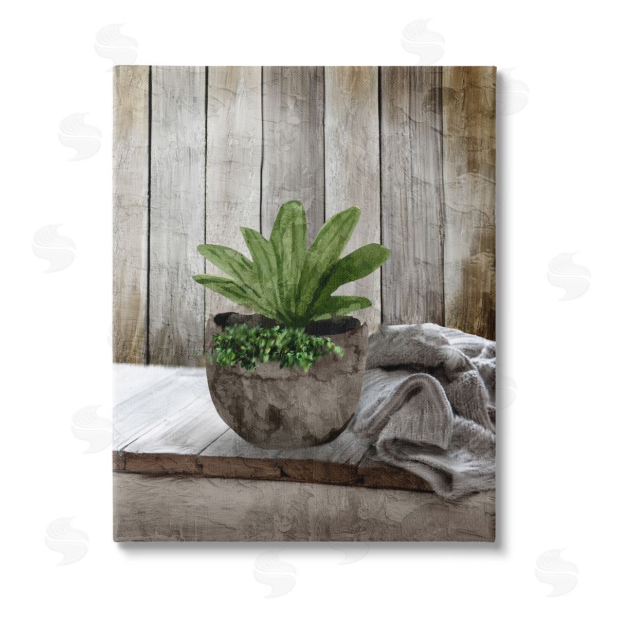Kim Allen Cozy Rustic Potted Plant Stretched Canvas Wall Art Print