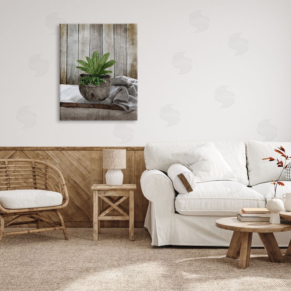 Kim Allen Cozy Rustic Potted Plant Canvas Wall Art Print in Room