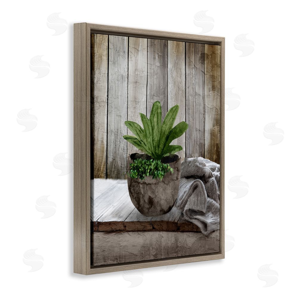 Kim Allen Cozy Rustic Potted Plant Brown Floating Frame Canvas Wall Art Print