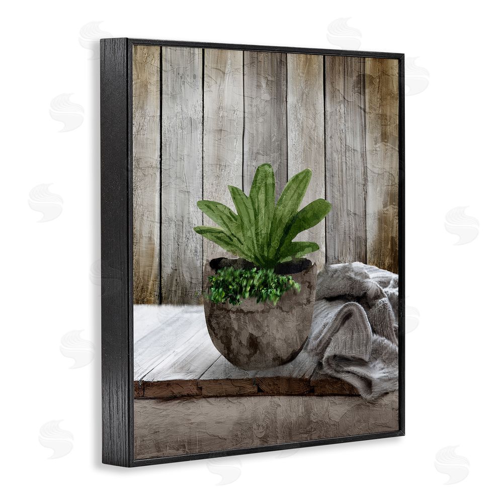 Kim Allen Cozy Rustic Potted Plant Black Framed Giclee Wall Art Print