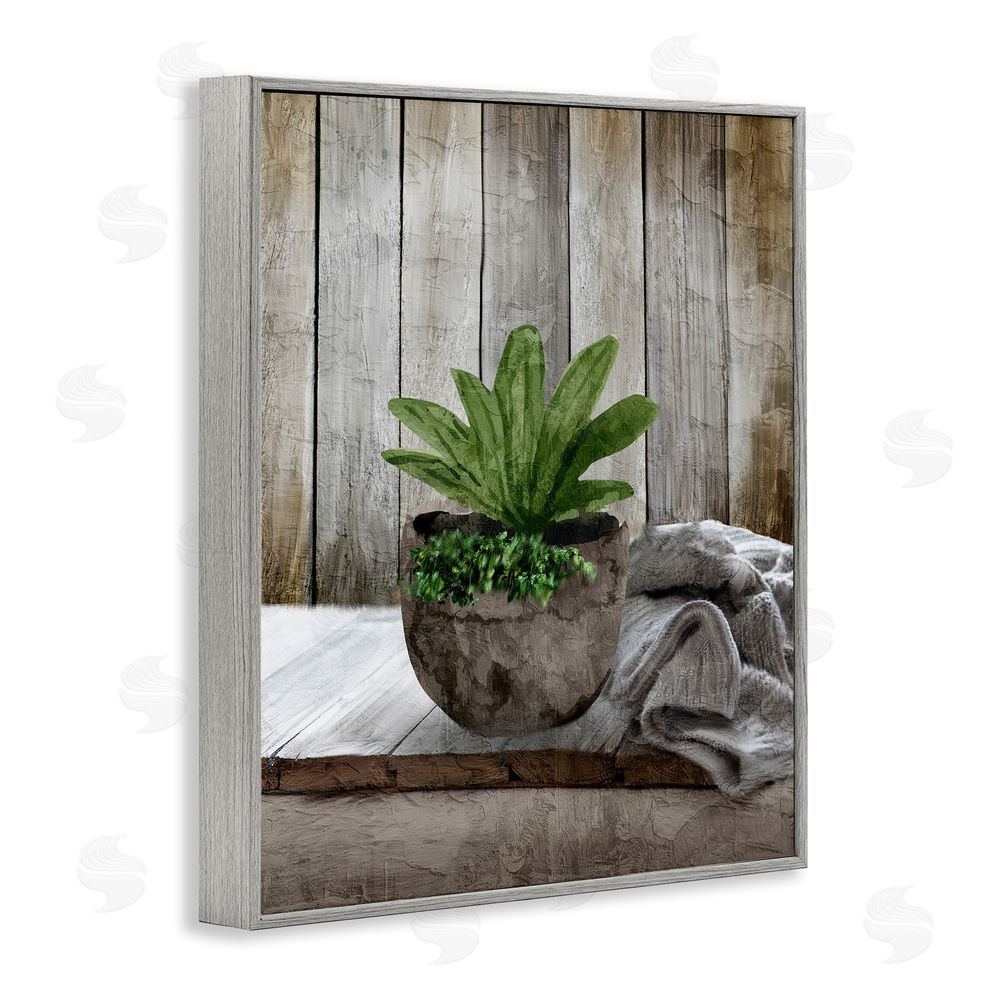 Kim Allen Cozy Rustic Potted Plant Gray Framed Giclee Wall Art Print