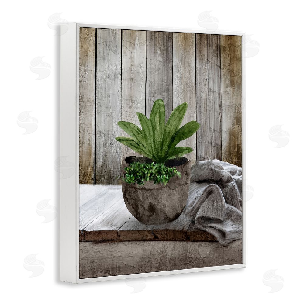 Kim Allen Cozy Rustic Potted Plant White Framed Giclee Wall Art Print