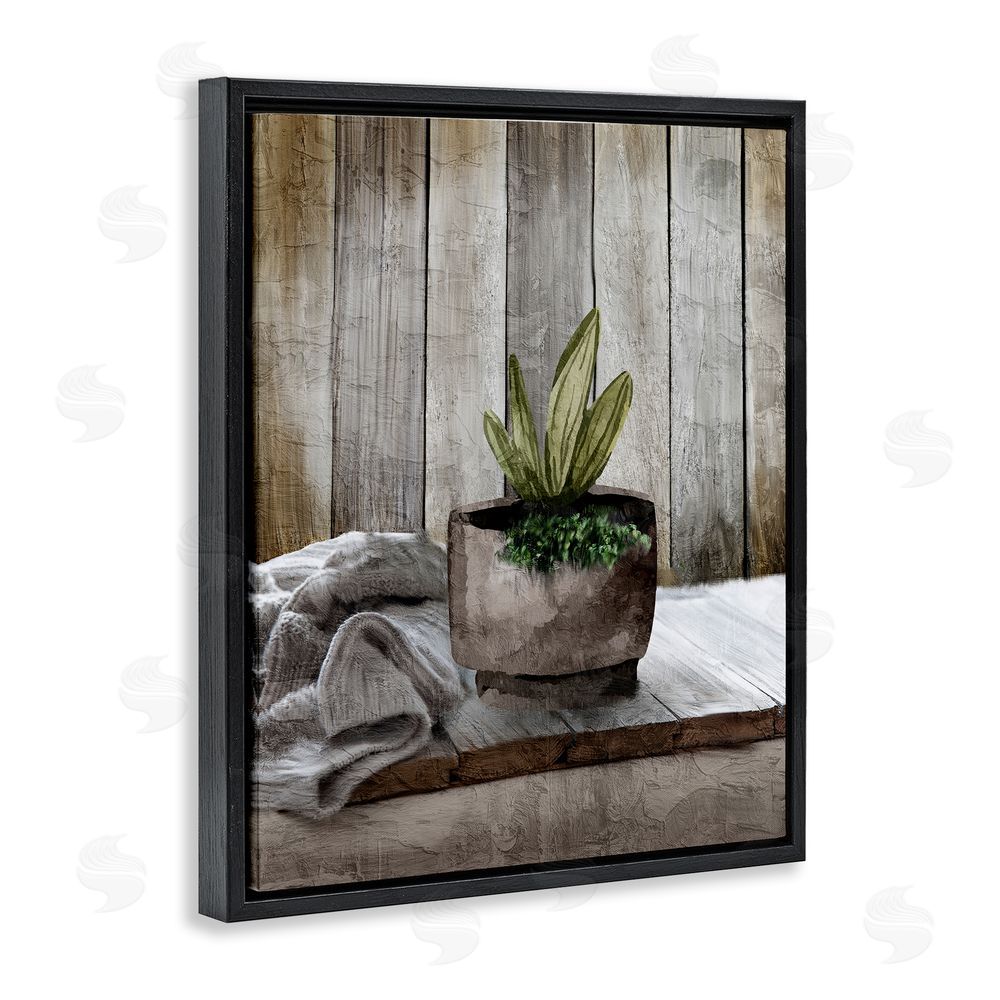 Kim Allen Potted Plant Still Life Black Floating Frame Canvas Wall Art Print