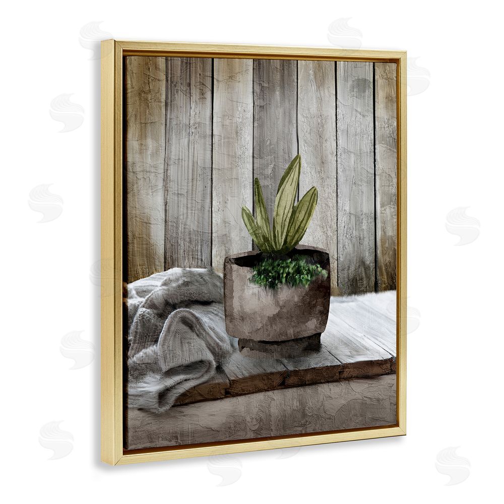 Kim Allen Potted Plant Still Life Gold Floating Frame Canvas Wall Art Print