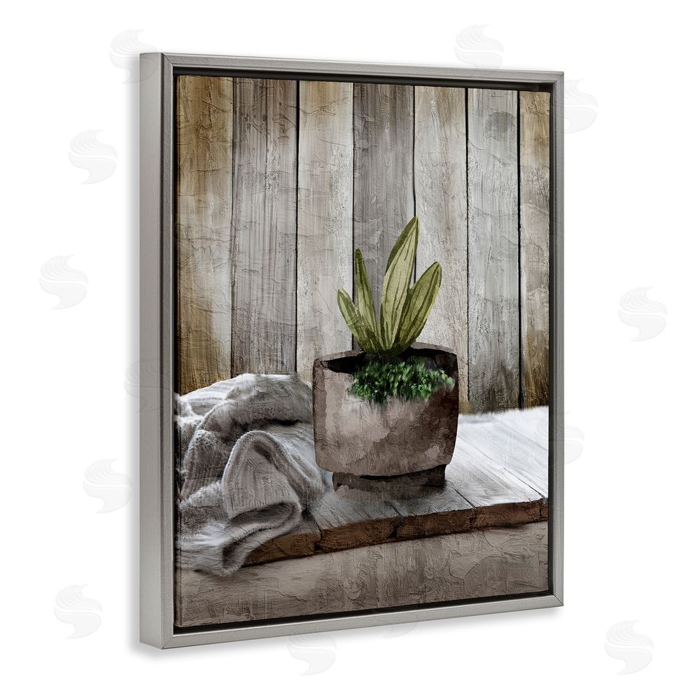 Kim Allen Potted Plant Still Life Grey Floating Frame Canvas Wall Art Print