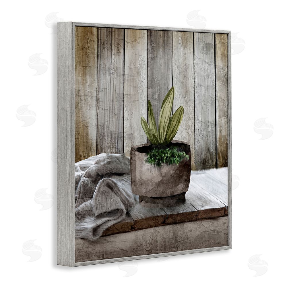 Kim Allen Potted Plant Still Life Gray Framed Giclee Wall Art Print