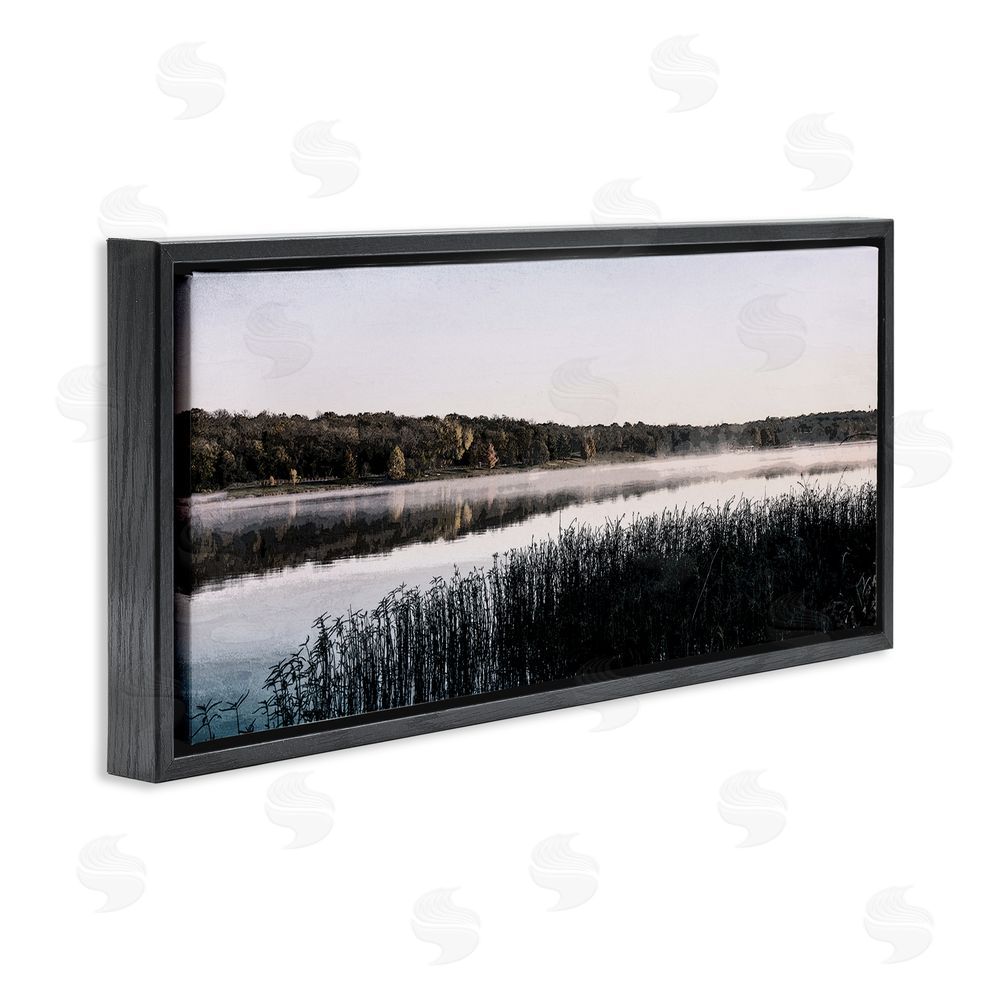 Kim Allen Waterfront Reeds Landscape Black Floating Frame Canvas Wall Art Print