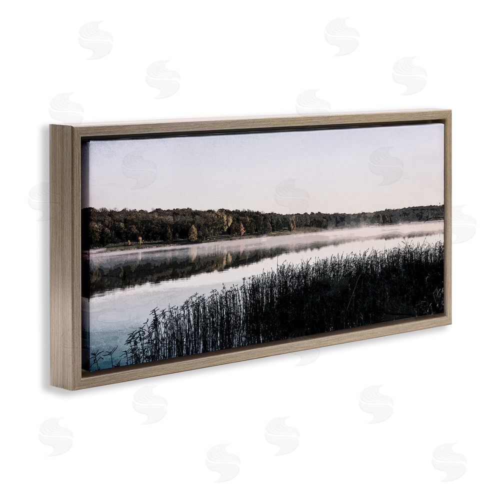 Kim Allen Waterfront Reeds Landscape Brown Floating Frame Canvas Wall Art Print