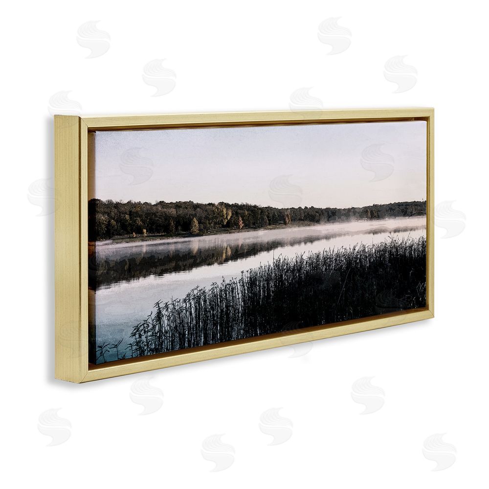 Kim Allen Waterfront Reeds Landscape Gold Floating Frame Canvas Wall Art Print