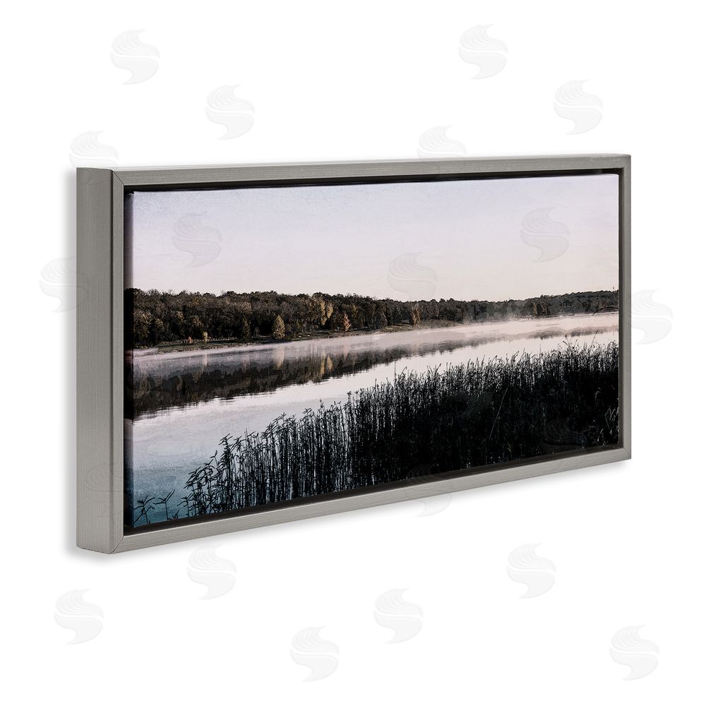 Kim Allen Waterfront Reeds Landscape Grey Floating Frame Canvas Wall Art Print