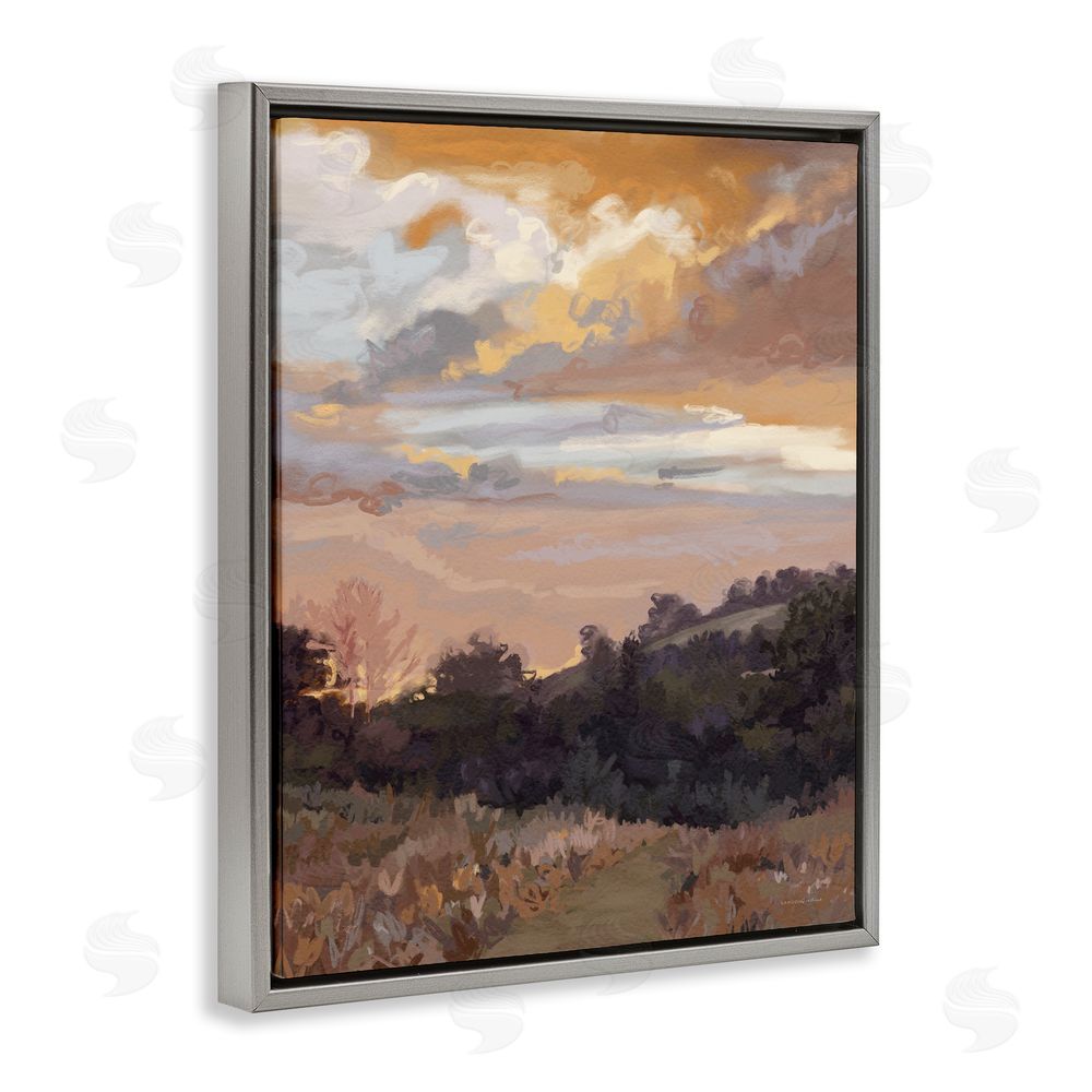 Kamdon Kreations Abstract Sunrise Landscape Grey Floating Frame Canvas Wall Art Print