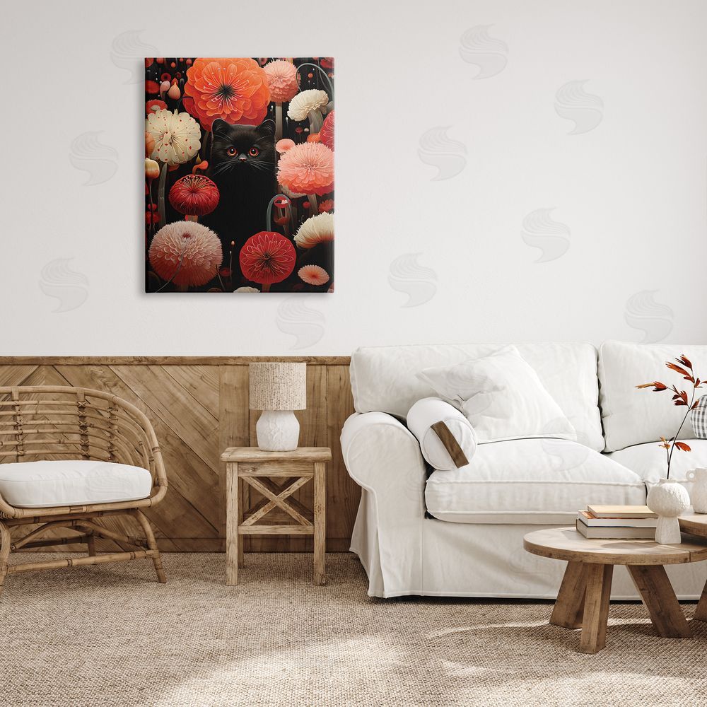 Gary Shergill Designs Black Cat Among Dahlias Canvas Wall Art Print in Room