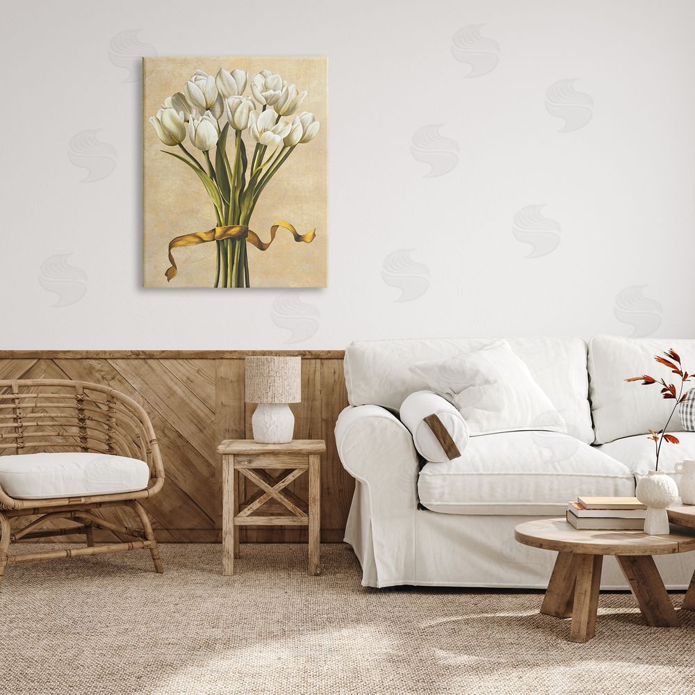 Lisa Corradini Vintage White Tulips Canvas Wall Art Print in Room