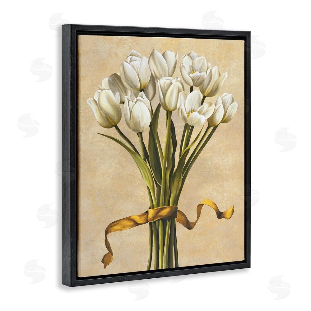 Lisa Corradini Vintage White Tulips Black Floating Frame Canvas Wall Art Print