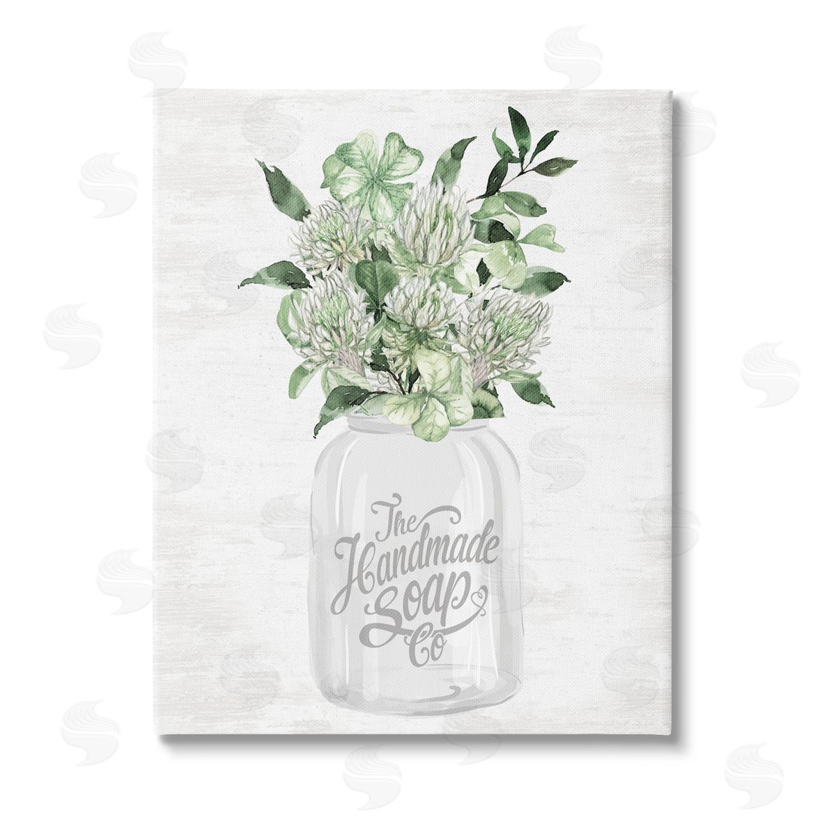Lettered and Lined Herbal Blooms in Jar Stretched Canvas Wall Art Print
