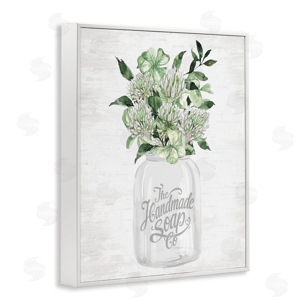 Lettered and Lined Herbal Blooms in Jar White Framed Giclee Wall Art Print