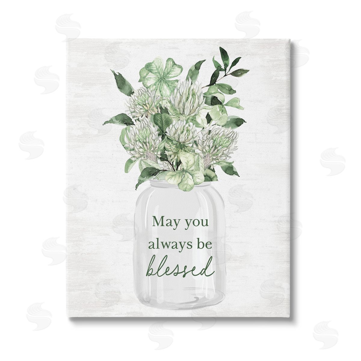 Lettered and Lined Be Blessed Herb Bouquet Stretched Canvas Wall Art Print