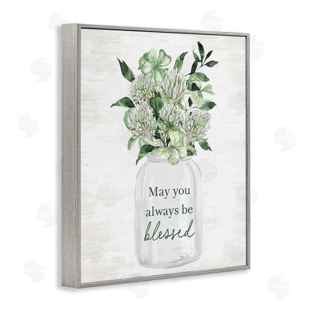 Lettered and Lined Be Blessed Herb Bouquet Gray Framed Giclee Wall Art Print