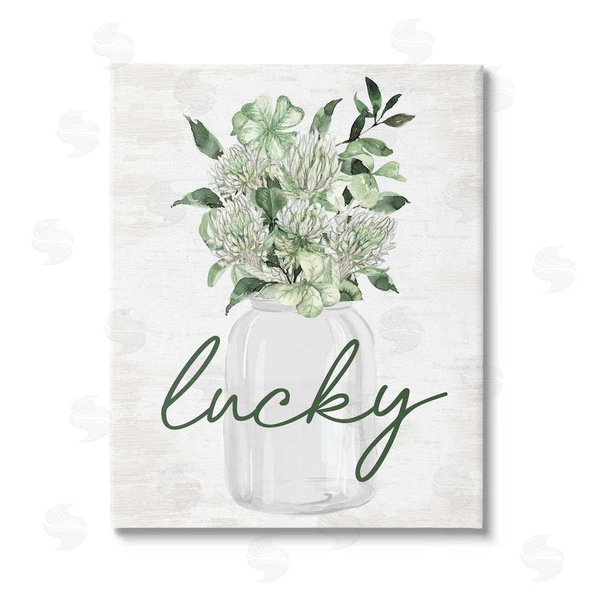 Lettered and Lined Lucky Clover Herb Bouquet Stretched Canvas Wall Art Print