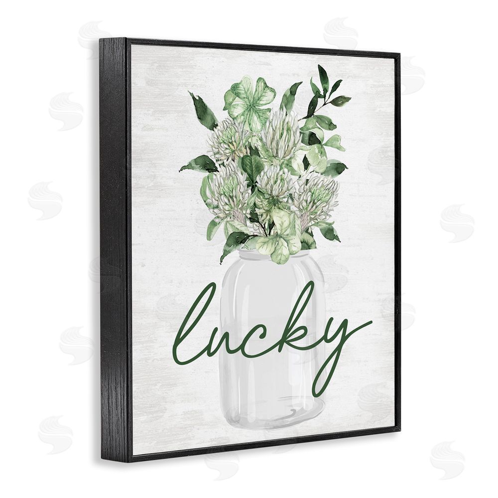 Lettered and Lined Lucky Clover Herb Bouquet Black Framed Giclee Wall Art Print