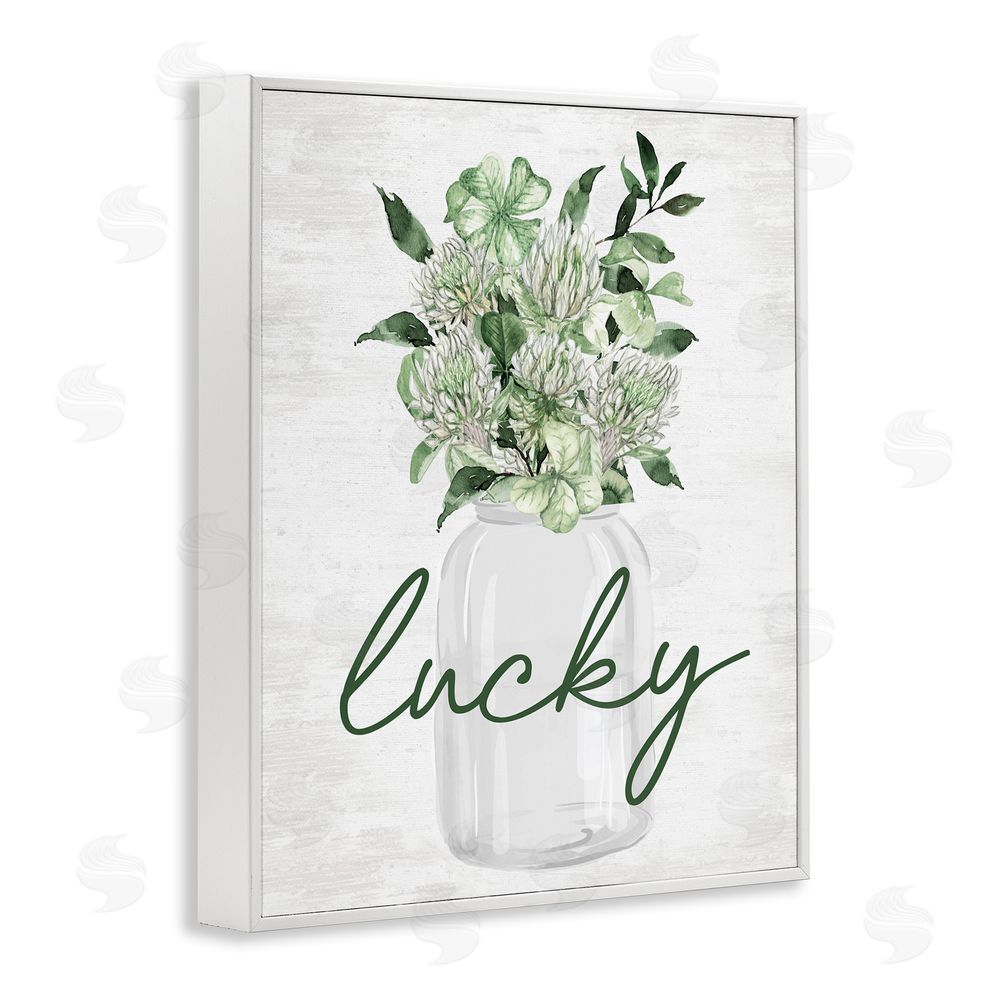 Lettered and Lined Lucky Clover Herb Bouquet White Framed Giclee Wall Art Print