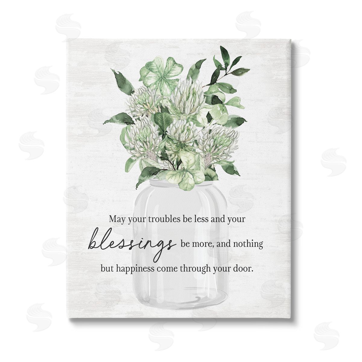 Lettered and Lined Blessings & Happiness Proverb Stretched Canvas Wall Art Print