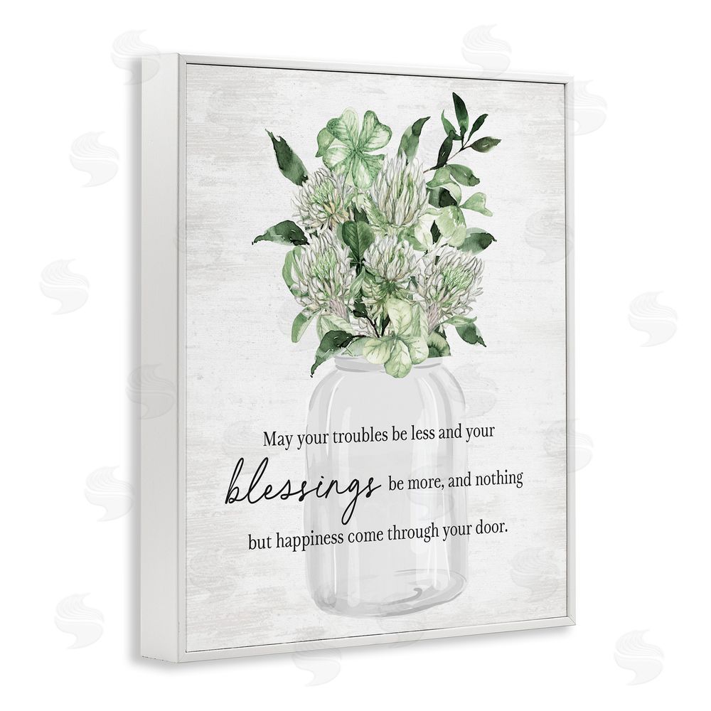 Lettered and Lined Blessings & Happiness Proverb White Framed Giclee Wall Art Print