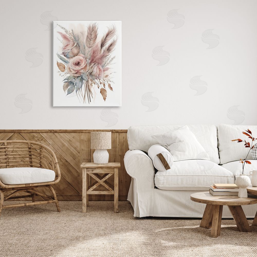 LSR Design Studio Soft Pink Rose Bundle Canvas Wall Art Print in Room
