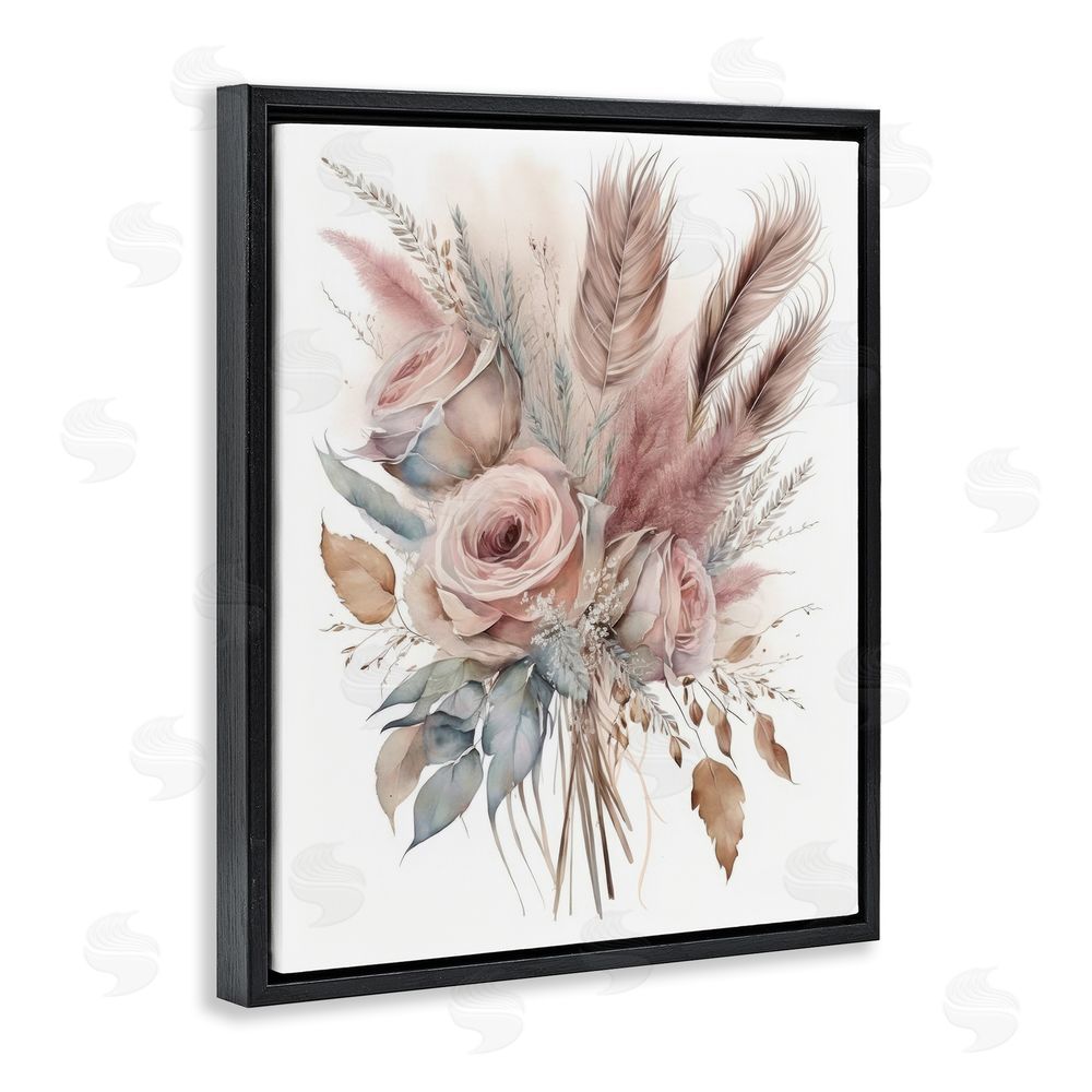 LSR Design Studio Soft Pink Rose Bundle Black Floating Frame Canvas Wall Art Print