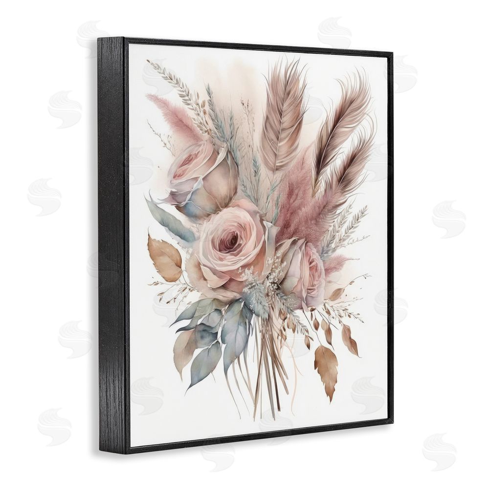 LSR Design Studio Soft Pink Rose Bundle Black Framed Giclee Wall Art Print