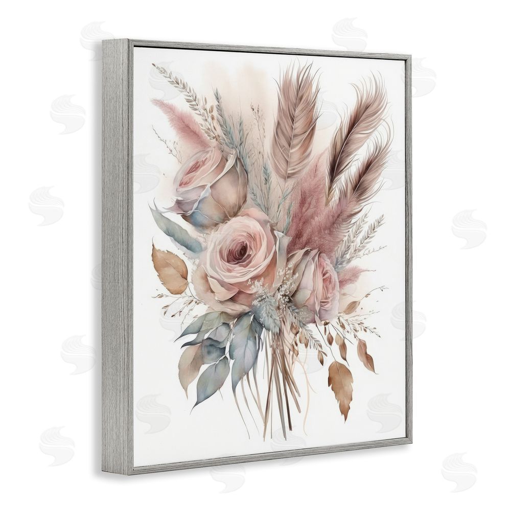 LSR Design Studio Soft Pink Rose Bundle Gray Framed Giclee Wall Art Print