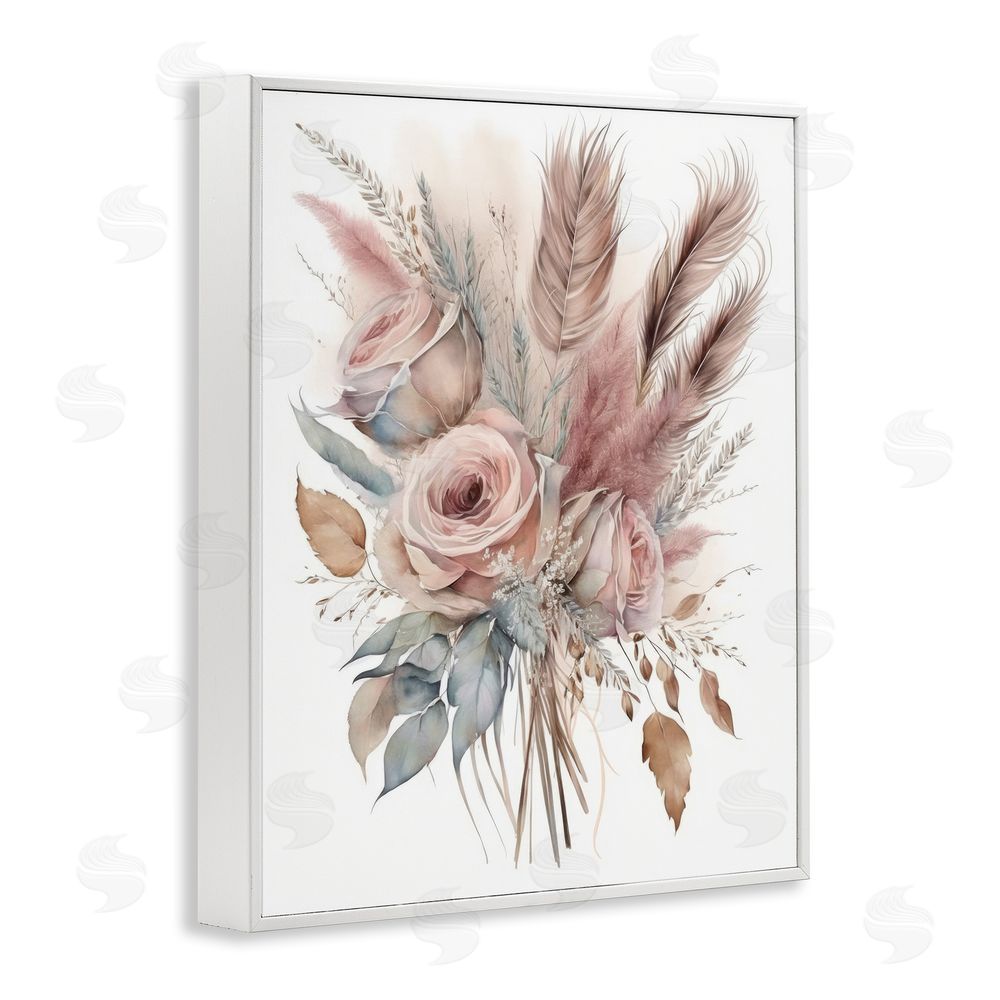 LSR Design Studio Soft Pink Rose Bundle White Framed Giclee Wall Art Print