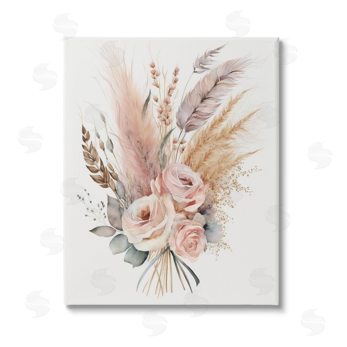 LSR Design Studio Boho Feathers & Roses Stretched Canvas Wall Art Print