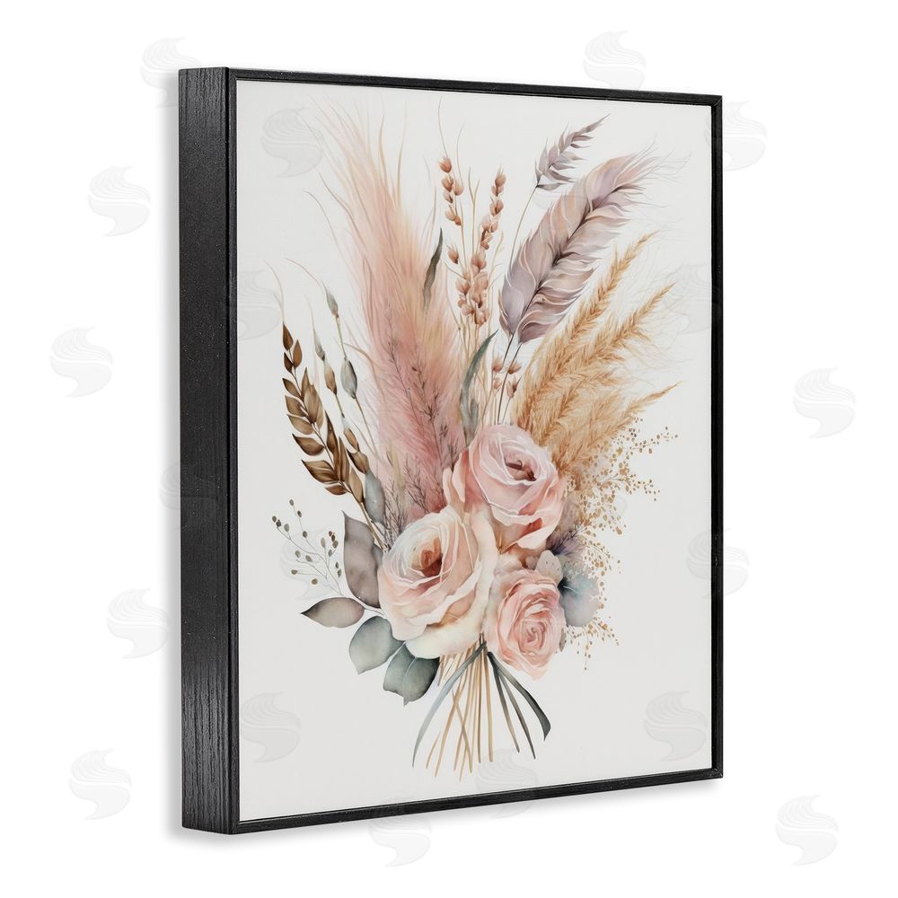 LSR Design Studio Boho Feathers & Roses Black Framed Giclee Wall Art Print