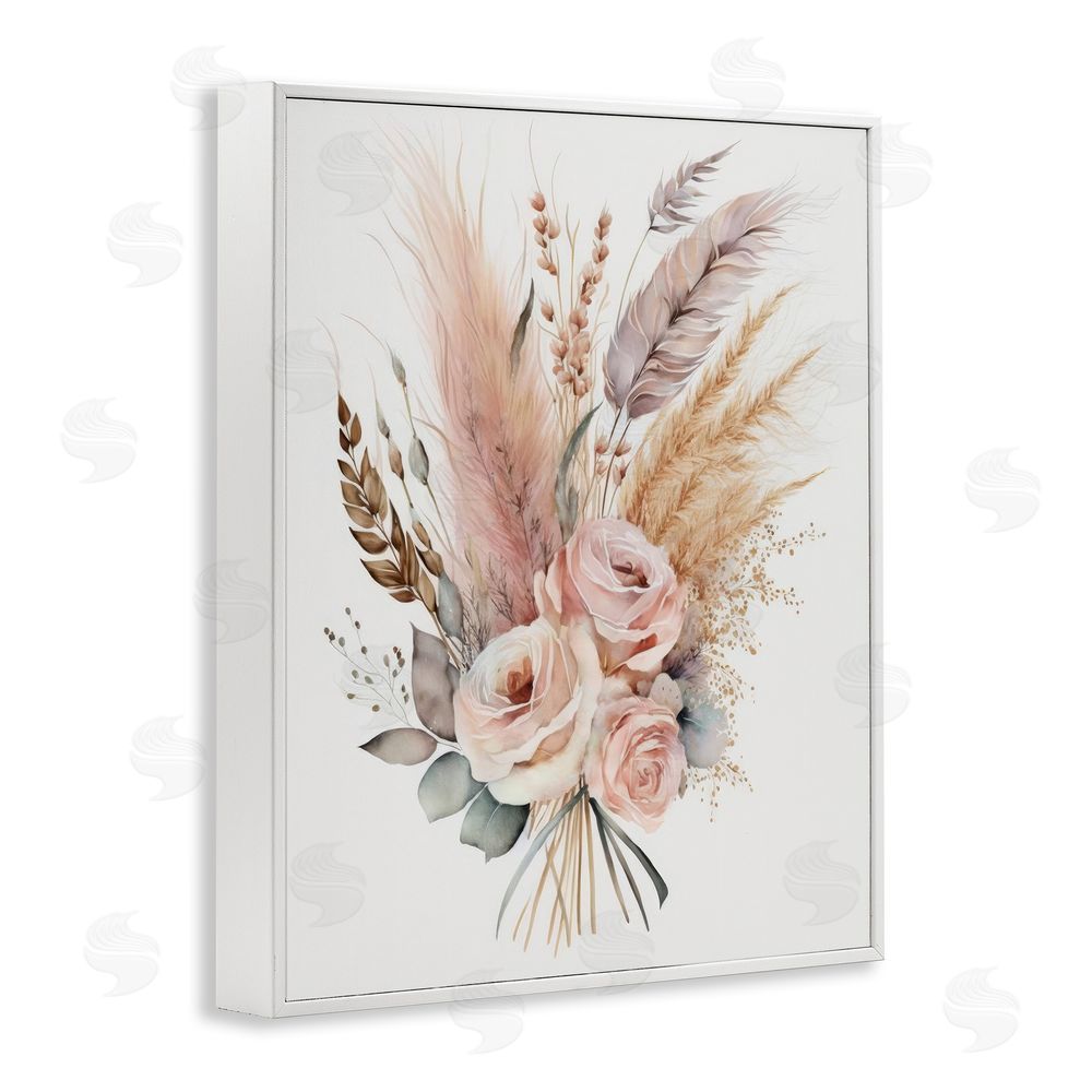 LSR Design Studio Boho Feathers & Roses White Framed Giclee Wall Art Print