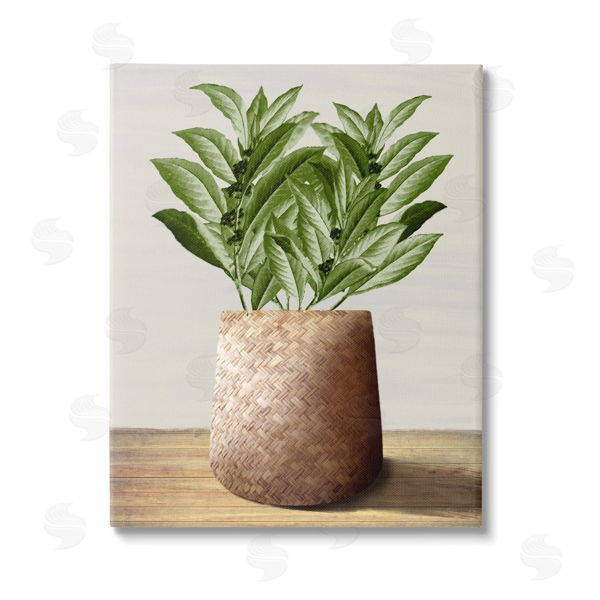 Marcus Prime Greenery in Woven Planter Stretched Canvas Wall Art Print
