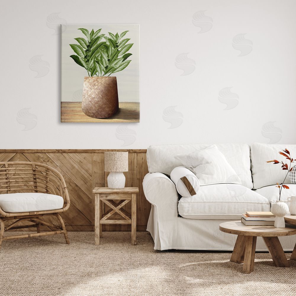 Marcus Prime Greenery in Woven Planter Canvas Wall Art Print in Room