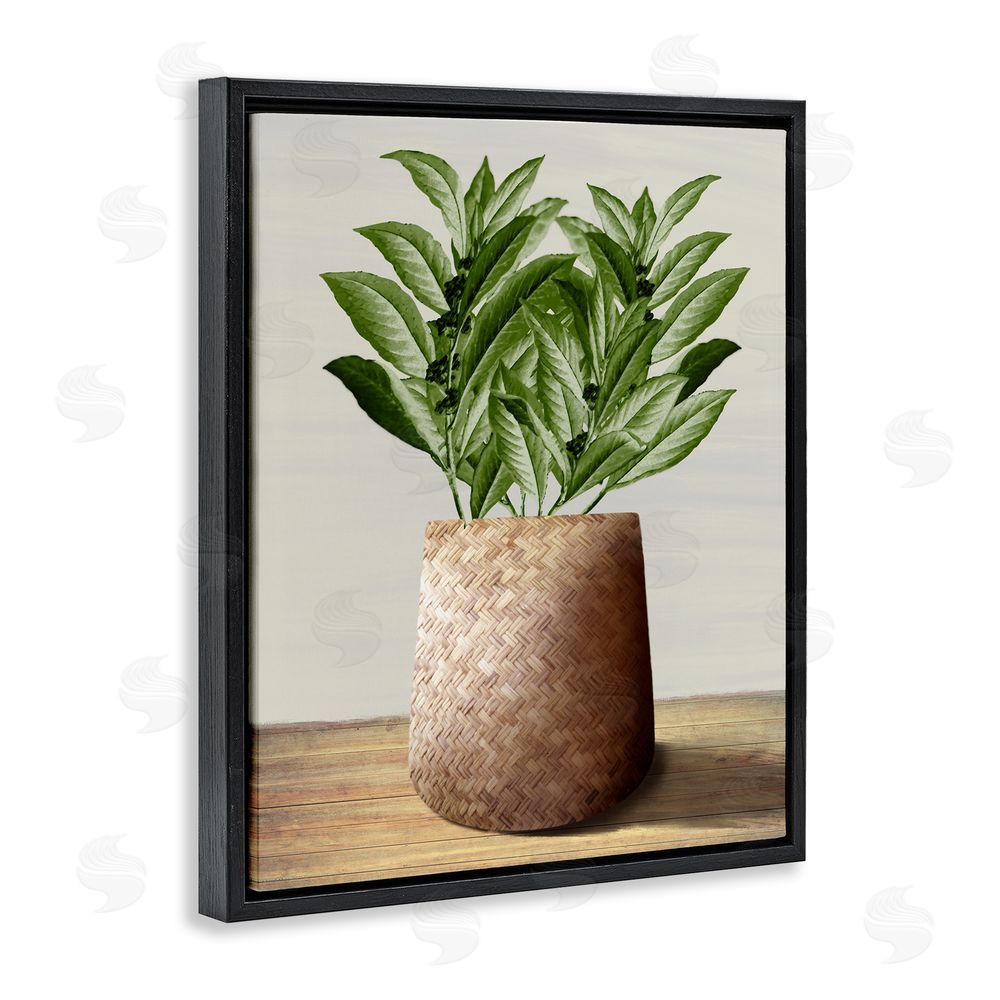 Marcus Prime Greenery in Woven Planter Black Floating Frame Canvas Wall Art Print