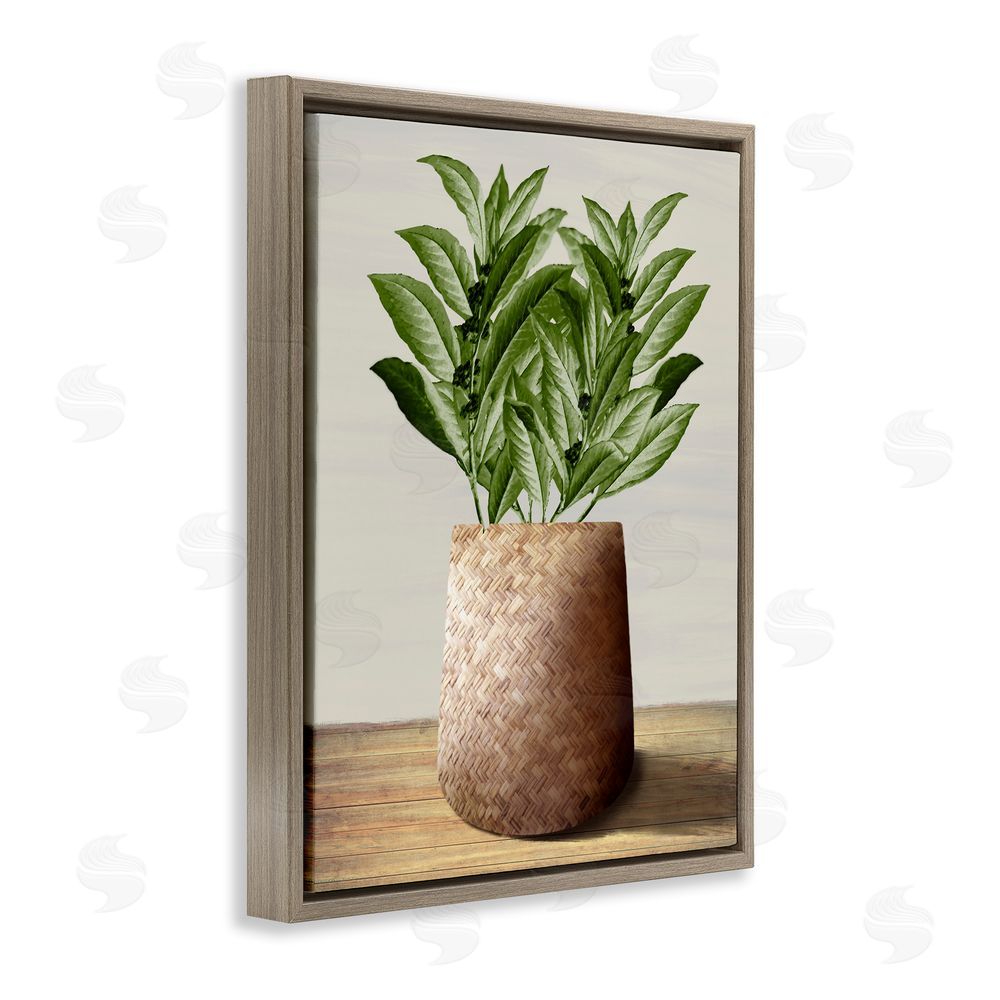 Marcus Prime Greenery in Woven Planter Brown Floating Frame Canvas Wall Art Print