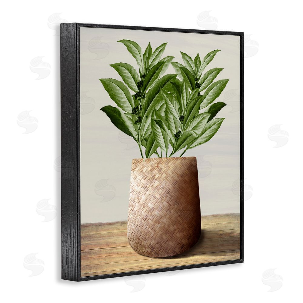 Marcus Prime Greenery in Woven Planter Black Framed Giclee Wall Art Print