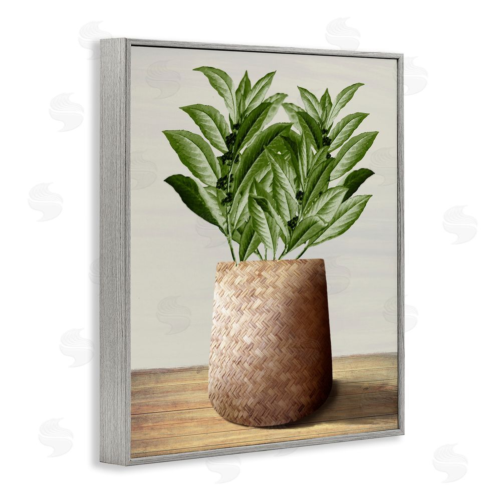 Marcus Prime Greenery in Woven Planter Gray Framed Giclee Wall Art Print