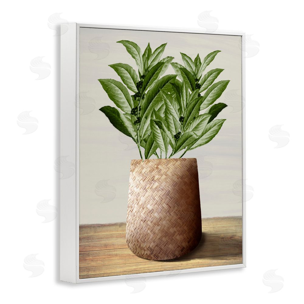 Marcus Prime Greenery in Woven Planter White Framed Giclee Wall Art Print